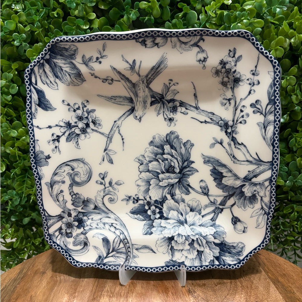 222  fifth NWT fine porcelain Blue Floral Square Serving Platter Set (2)